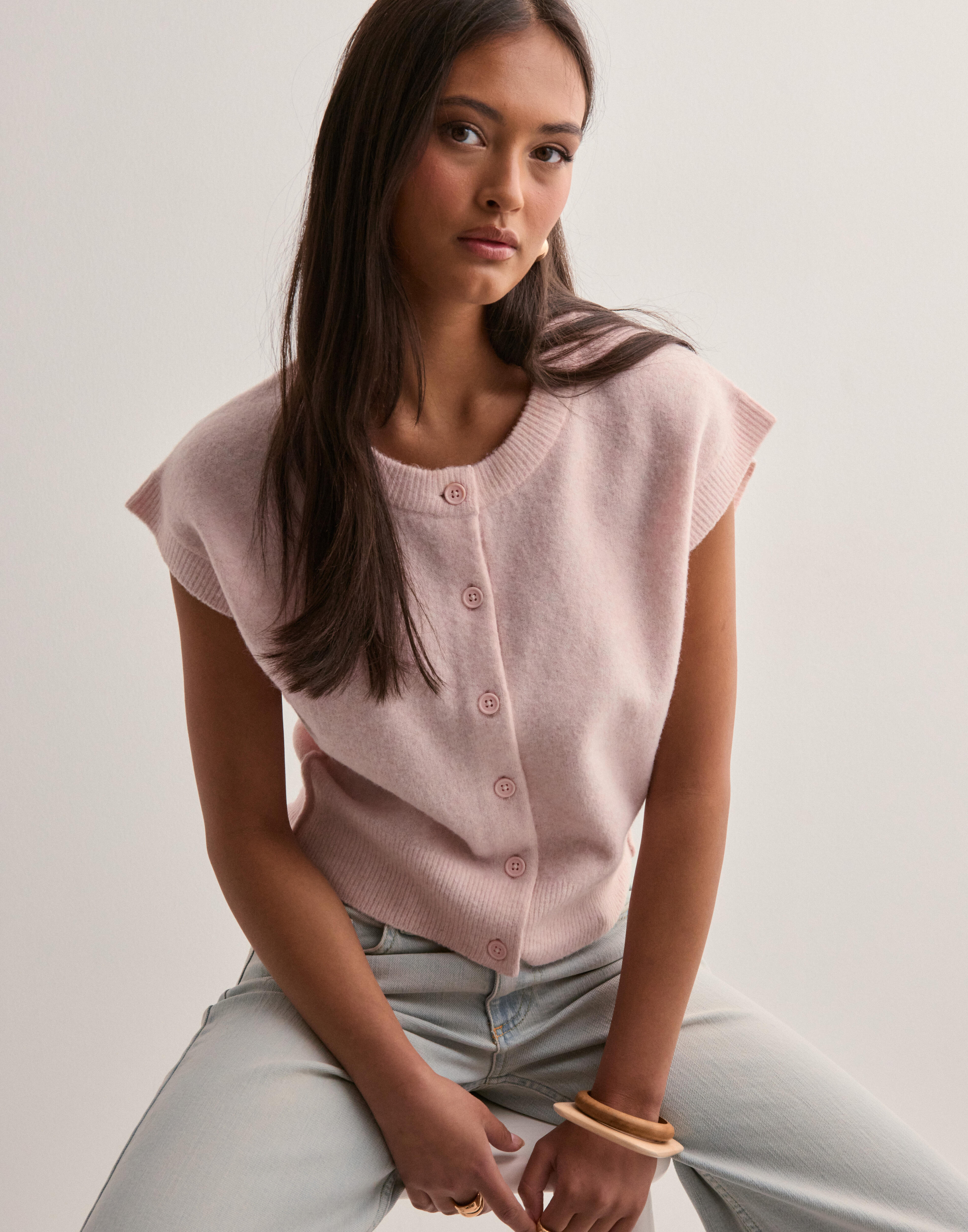 Nelly - Pink - Sleeveless Knit Cardigan