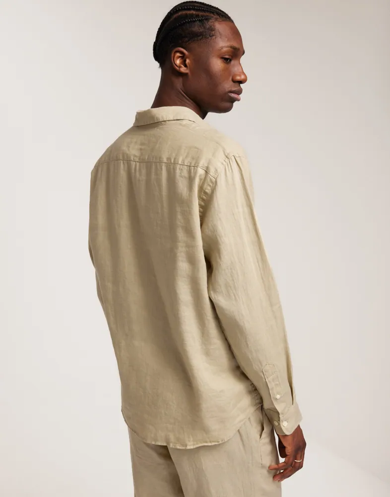 JACK & JONES Camicia Lino Uomo Slim Fit - Jjebreeze Linen Ble Band LS, Colletto A Fascia, Maniche Lunghe (Plus Size)
