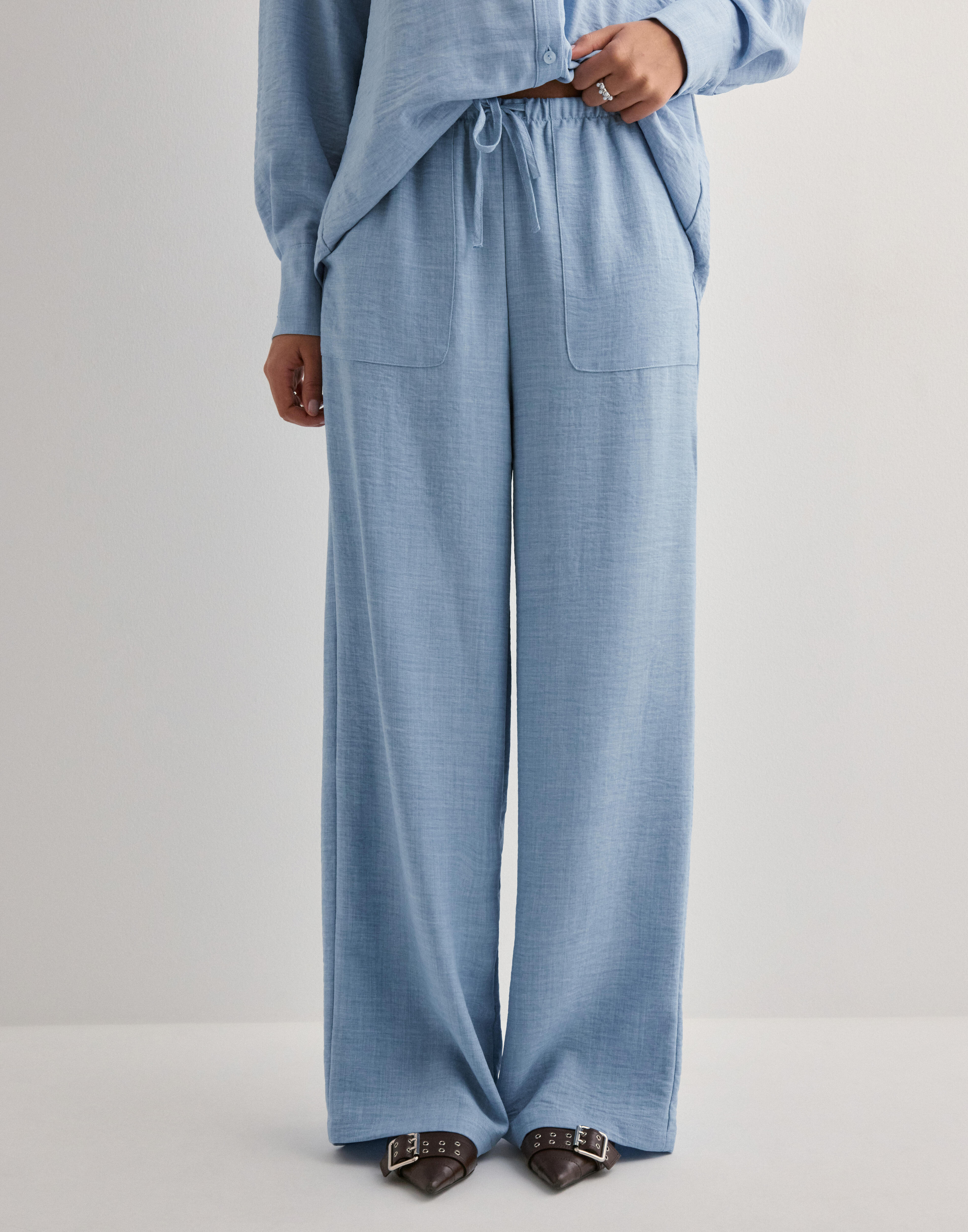 VERO MODA Vmmelaney Hw Loose Pant WVN Ga Noos broek met wijde pijpen, dark denim, L
