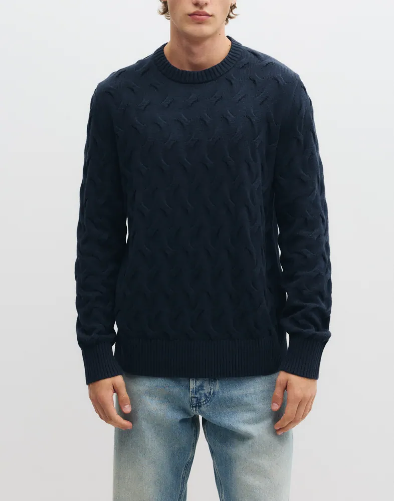 Slmcarlos Ls Cable Crew Neck Noos Stickade tröjor