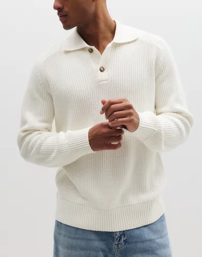 Selected Men Slmpim Ls Knit Polo Camp Långärmad piké Vit