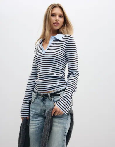 NEO NOIR Fannya Ls Striped Knit Polo polotröjor dam – bild 2