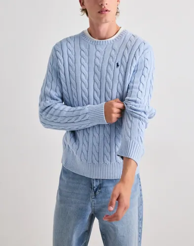 Polo Ralph Lauren blå kabelstickad tröja med rundhals och broderad logga