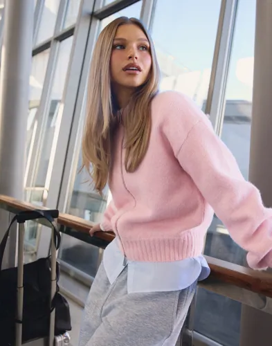 Nelly - Pink - Zip Knit Cardigan
