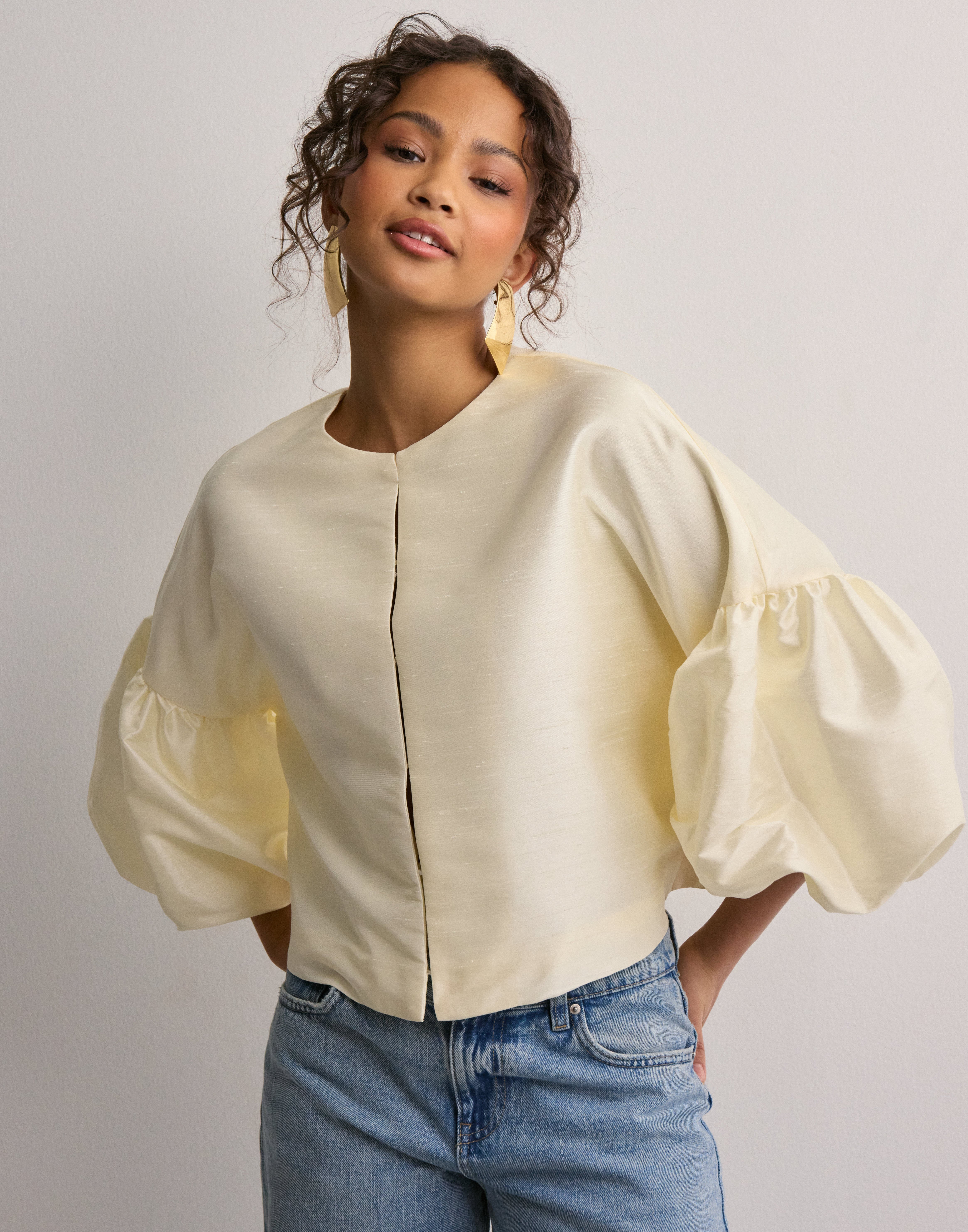 Malina - Beige - Viv dropped shoulder pouf sleeve blouse