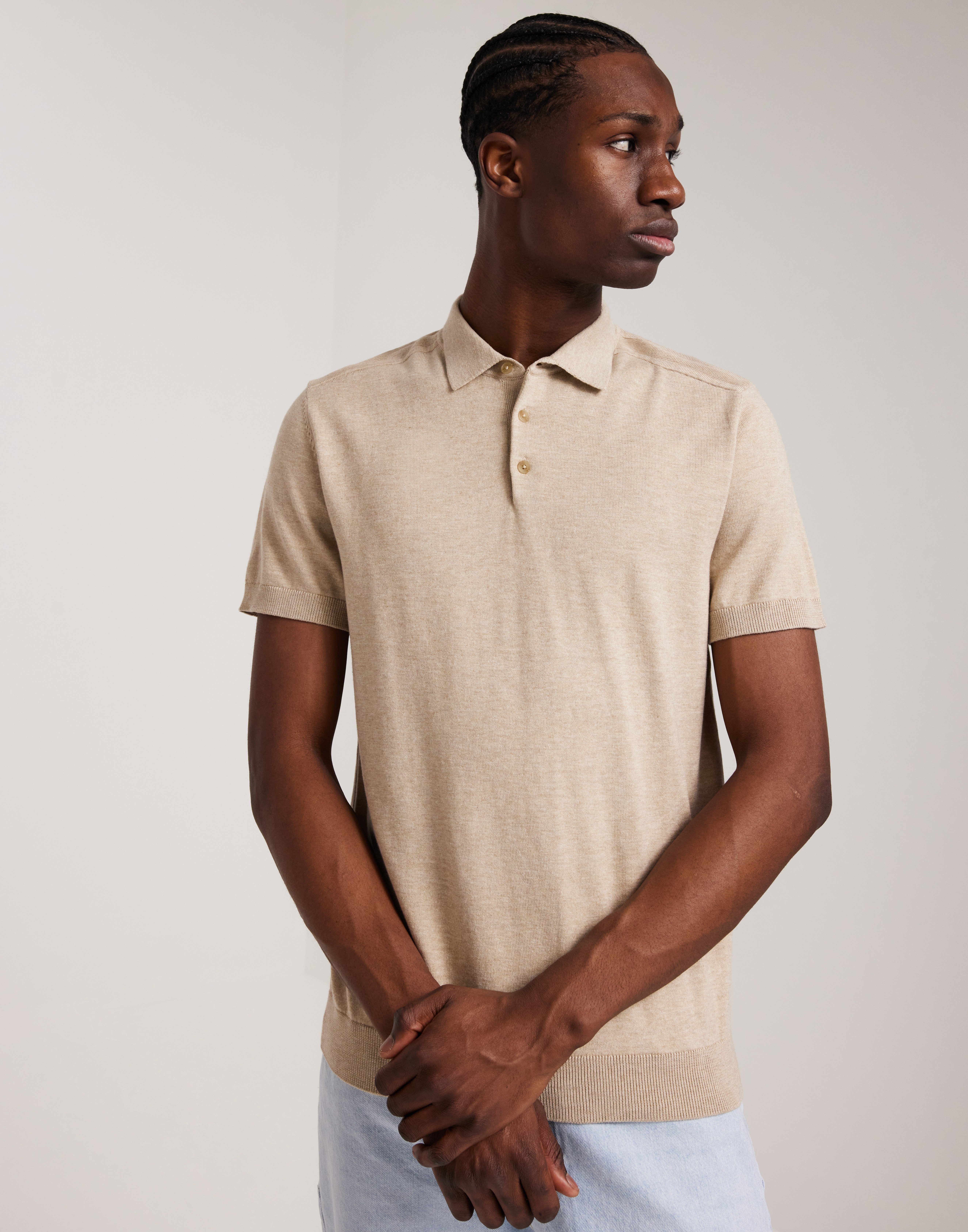 Selected Homme Slhberg Ss Knit Polo Noos Kortærmede poloer Beige