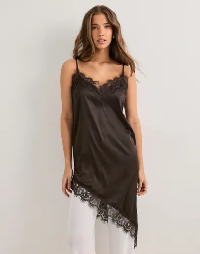 Pieces - Brun - Pcnomi Strap Satin Lace Dress Wvn D