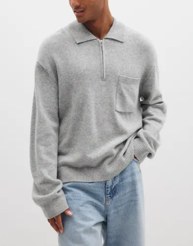 Woodbird Wbkang 1/2 ZIP POLO Zip Polo Långärmad piké Grå