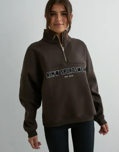 Aim'n - Brun - Varsity Sweat Half Zip — produktbild