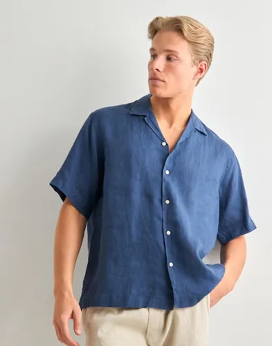 Selected Men Slhrelaxkylian Mix Ss Shirt Resort Linneskjortor Blå