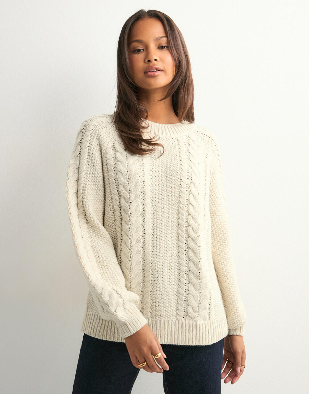 トップス NKNIT bubble cable hand KNIT Global Stripe Chenille Cable Knit Jumper | White | Tommy