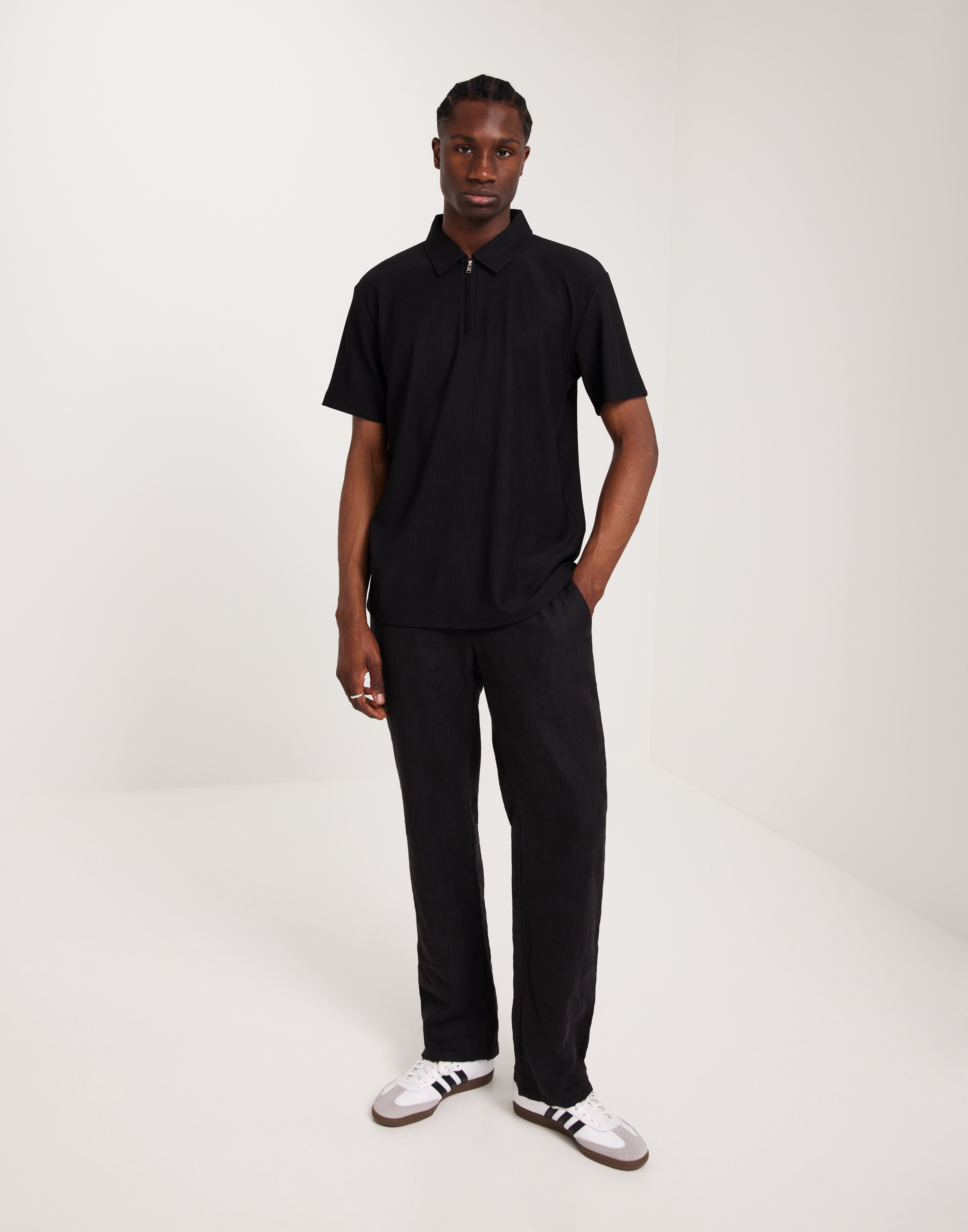 Buy Selected Men SLHRELAX-PLISSE HALF ZIP SS POLO EX - Black | NLYMAN