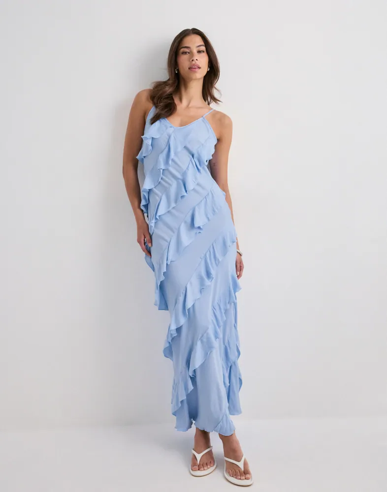 Buy Vero Moda VMICELYN SL RUFFLE MAXI DRESS EXP - Cashmere Blue | Nelly.com