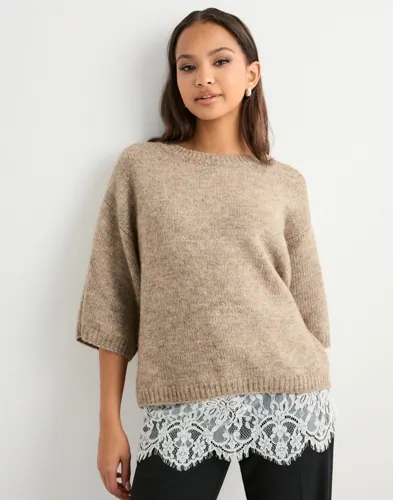 Only - Beige - Onlgila Life Ss O-Neck Knt