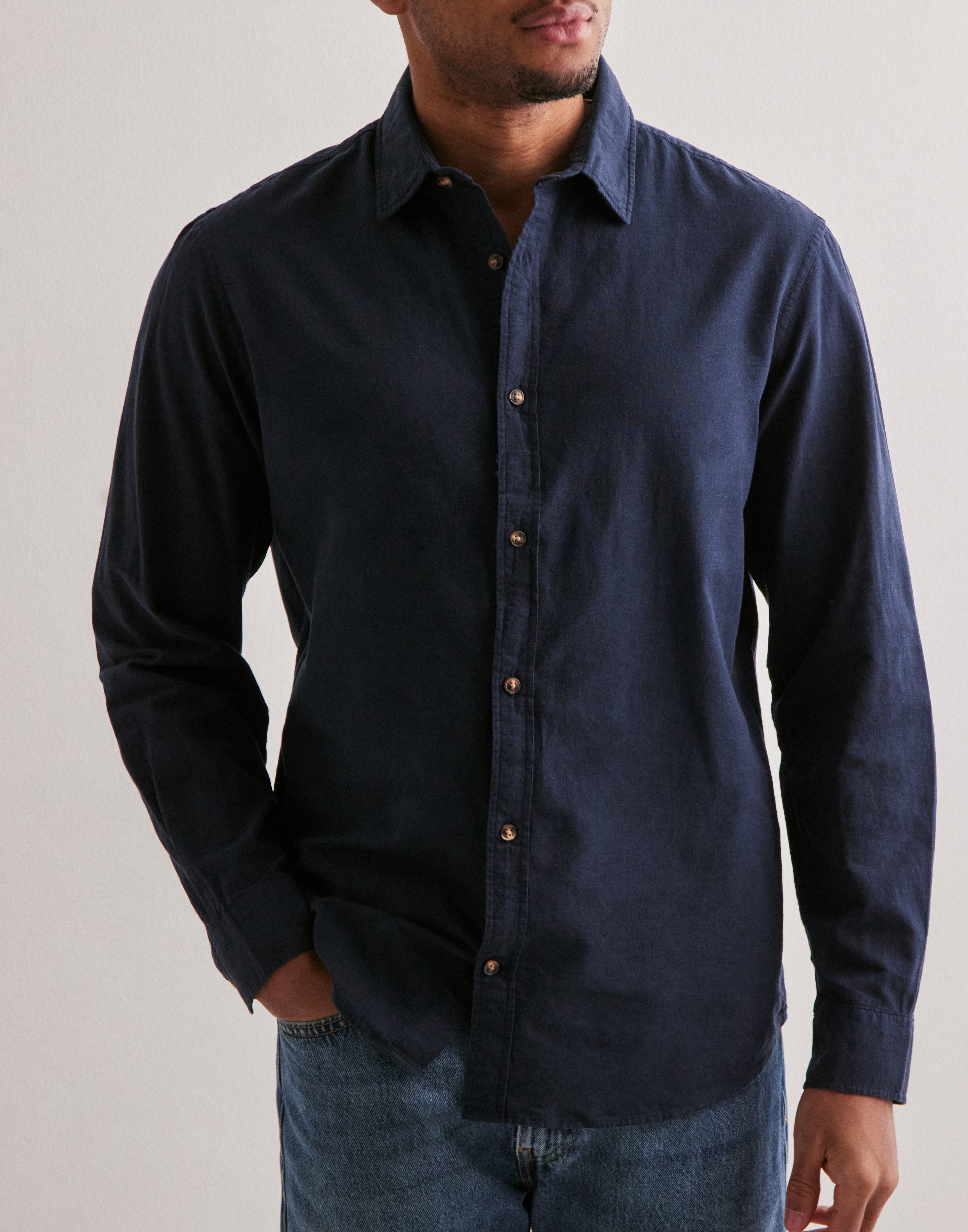 JACK & JONES Herren Flannel Overshirt Langarm - Freizeithemd In Navy Blazer | Bequemer Comfort Fit
