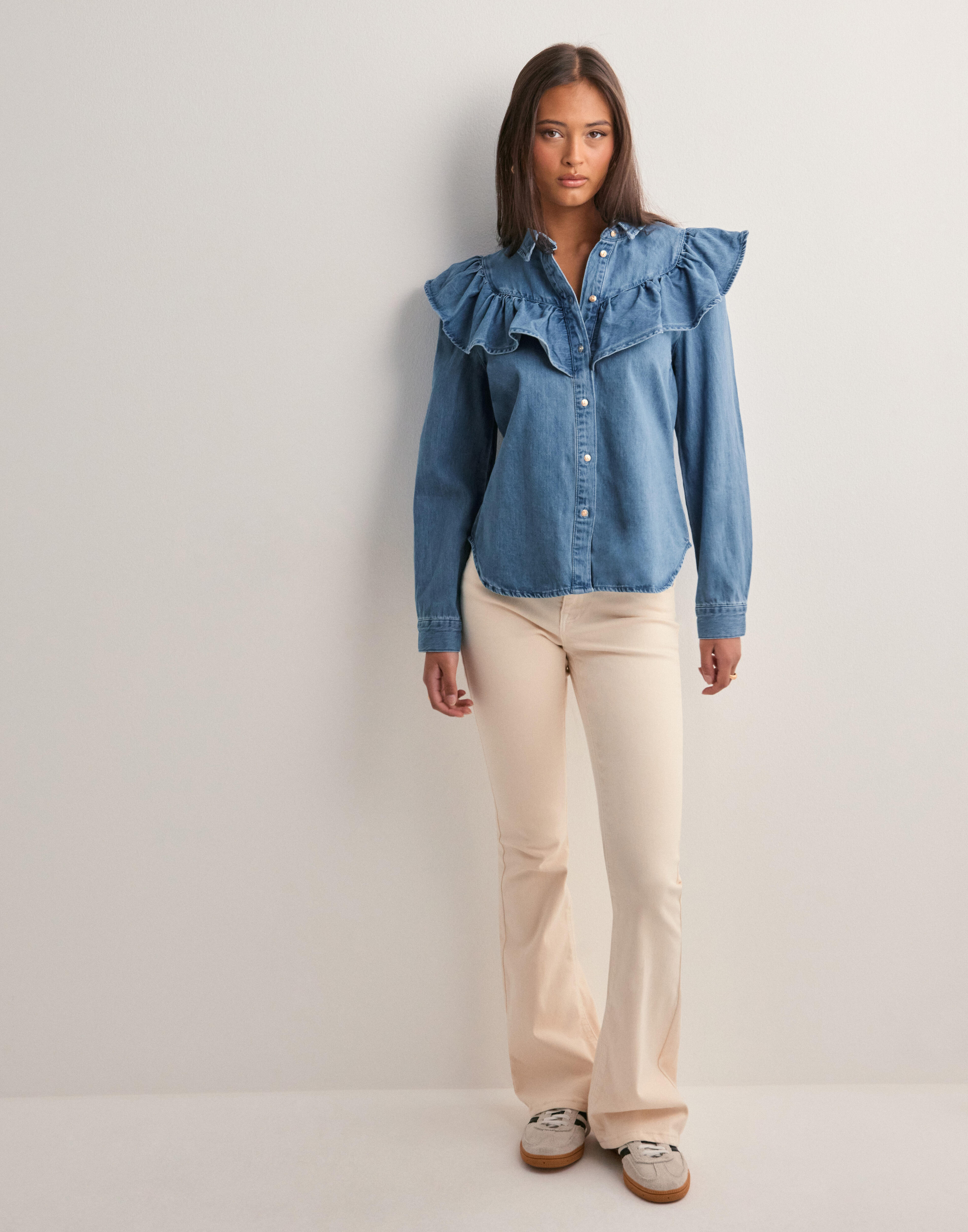 Buy Only ONLINDIGO LS FRILL DNM SHIRT QYT NO - Medium Blue Denim