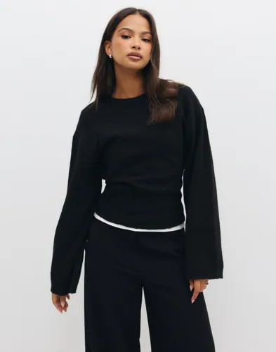 Nelly - Sort - Tight Waist Knit Sweater