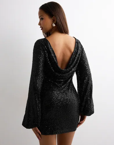 Nelly - Sort - Sparkling Cowlneck Dress