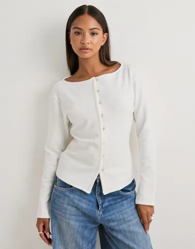 Nelly - Vit - Waist Button Cardigan