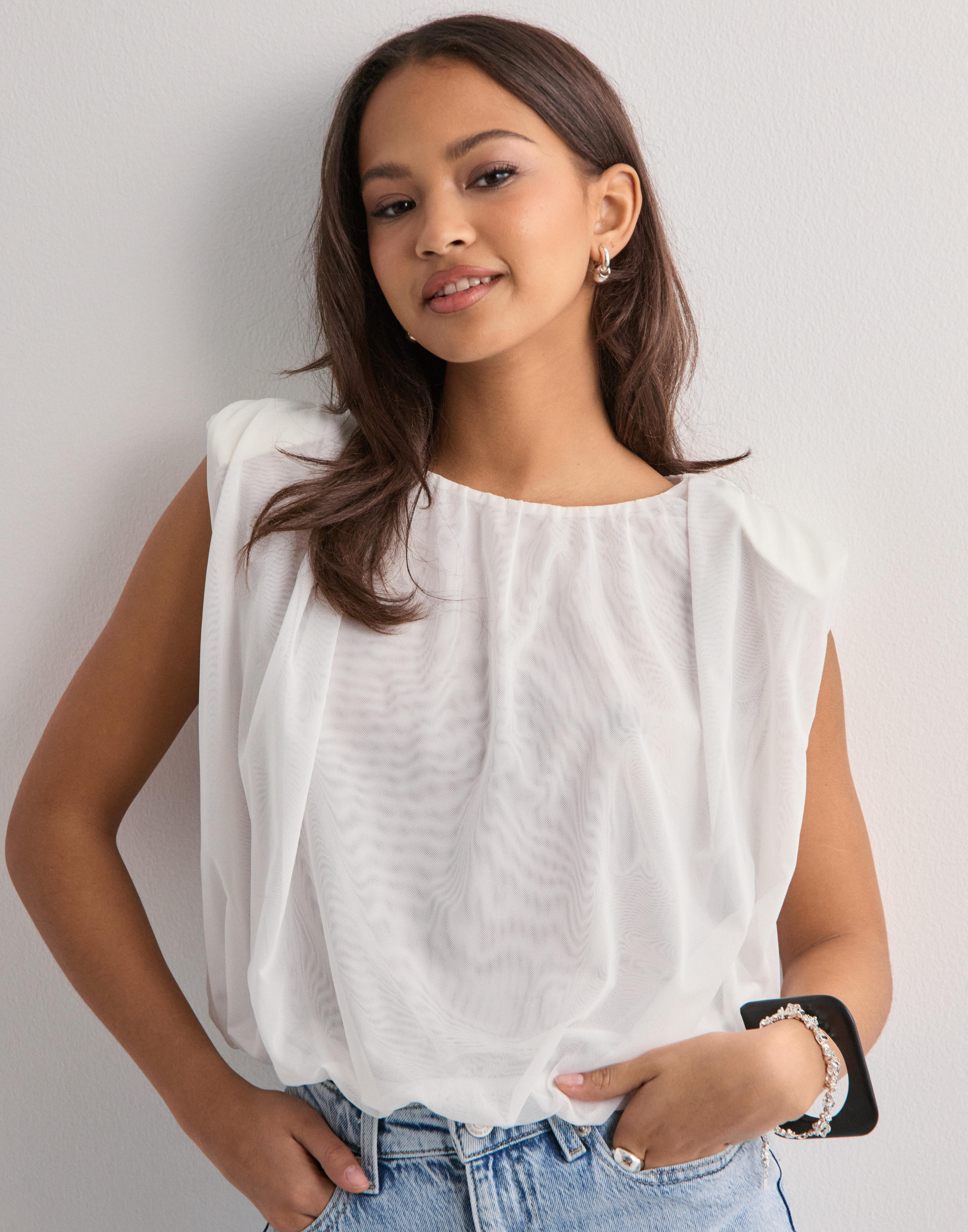 EXP Buy Vero TOPS/WHITE Snow TOP Moda VERO PEPURAMU O-NECK Bibiy 