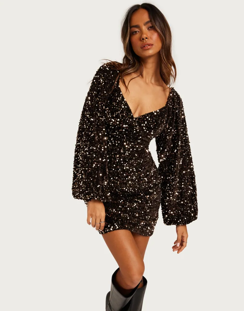 nelly sequin dress Nelly Sequin Gown - Brown