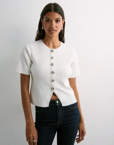 Pieces - Hvid - Pcmarie Ss O-Neck Split Knit