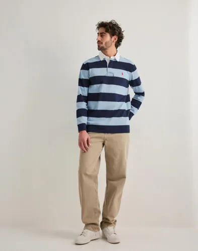 Blå långärmad Polo Ralph Lauren rugbytröja med krage och logga på bröstet