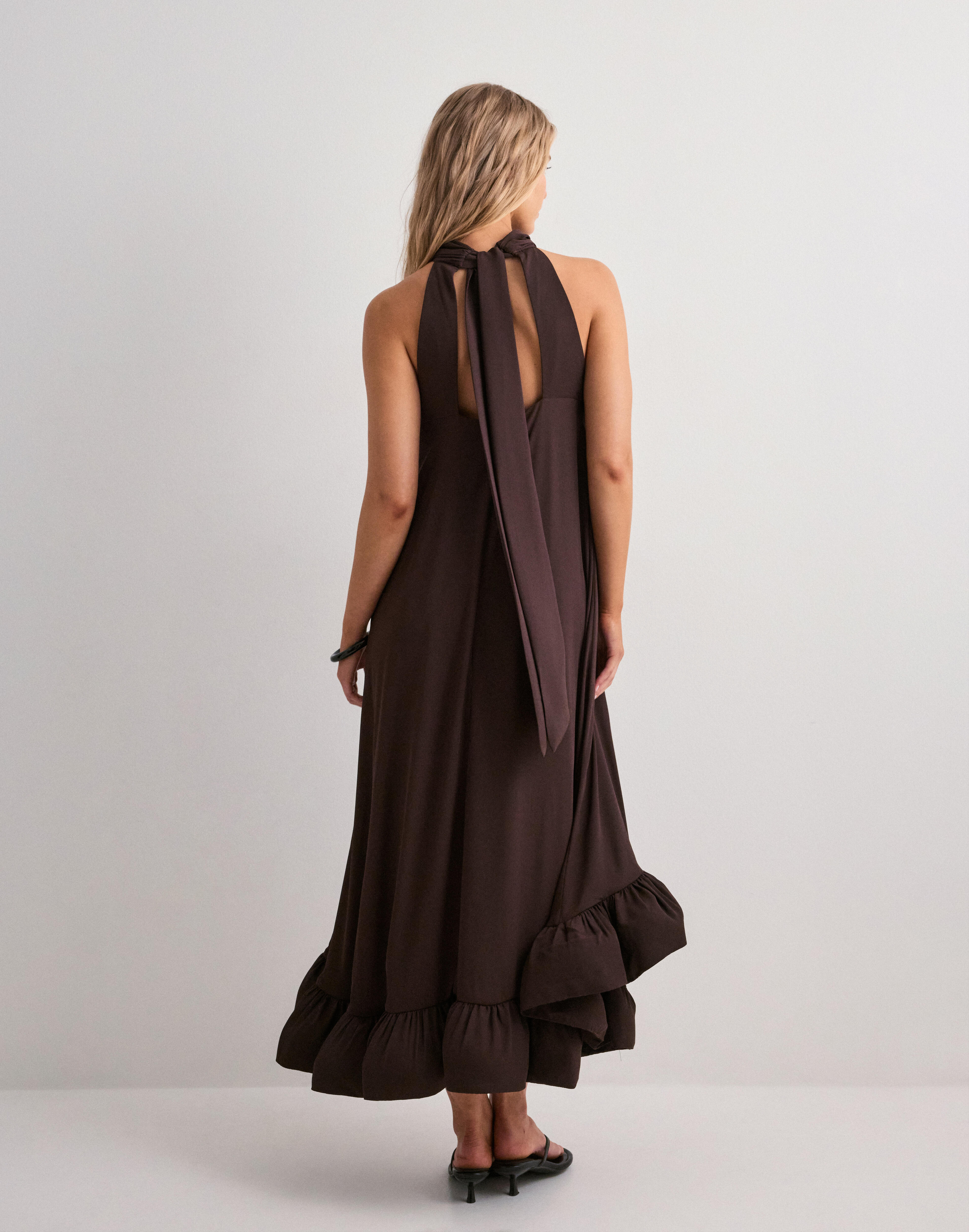 Buy Malina Sabrina halterneck ruffled maxi dress - Espresso