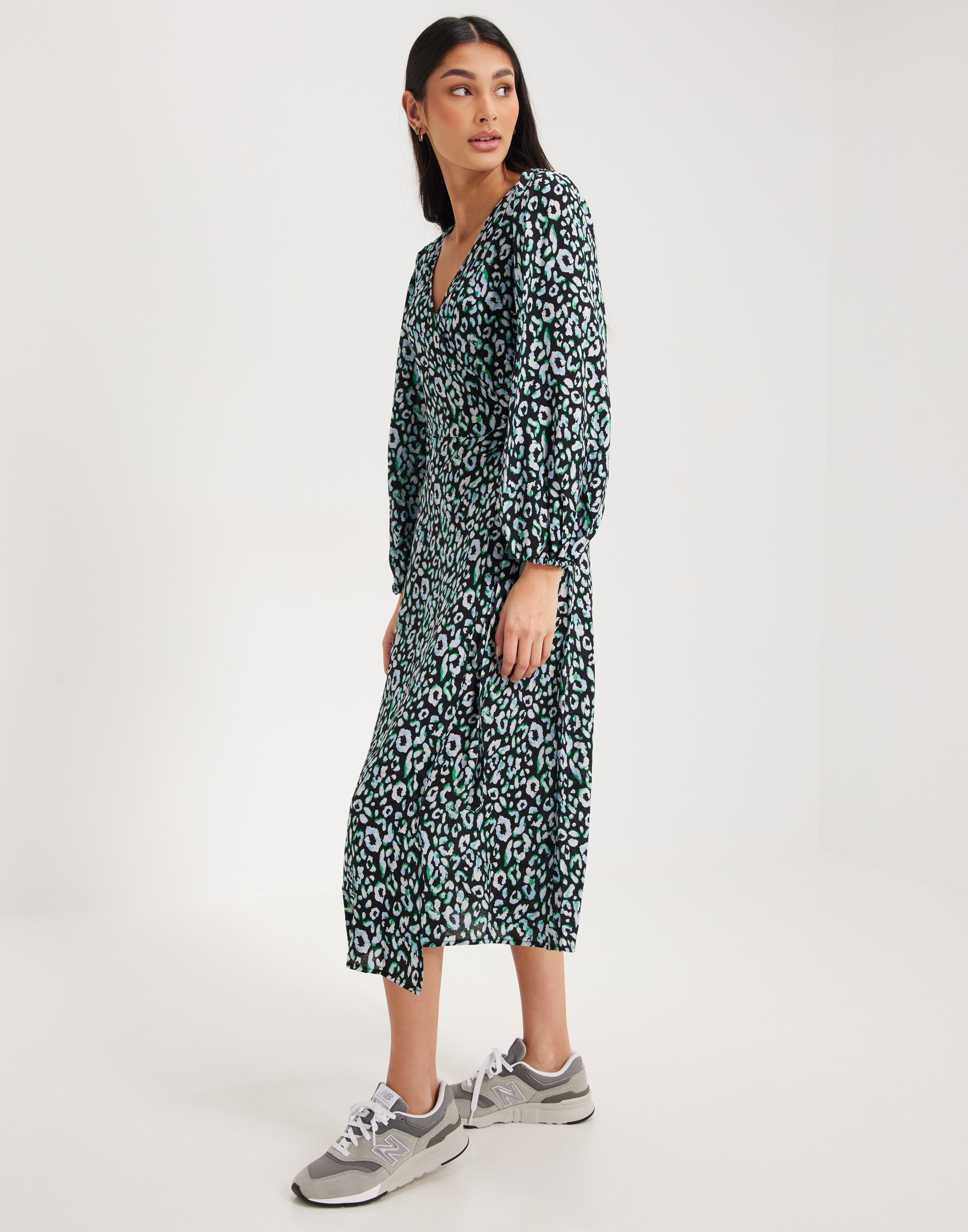 Buy OBJECT OBJLEONORA L/S WRAP MIDI DRESS NOOS - Black Fern Green ...