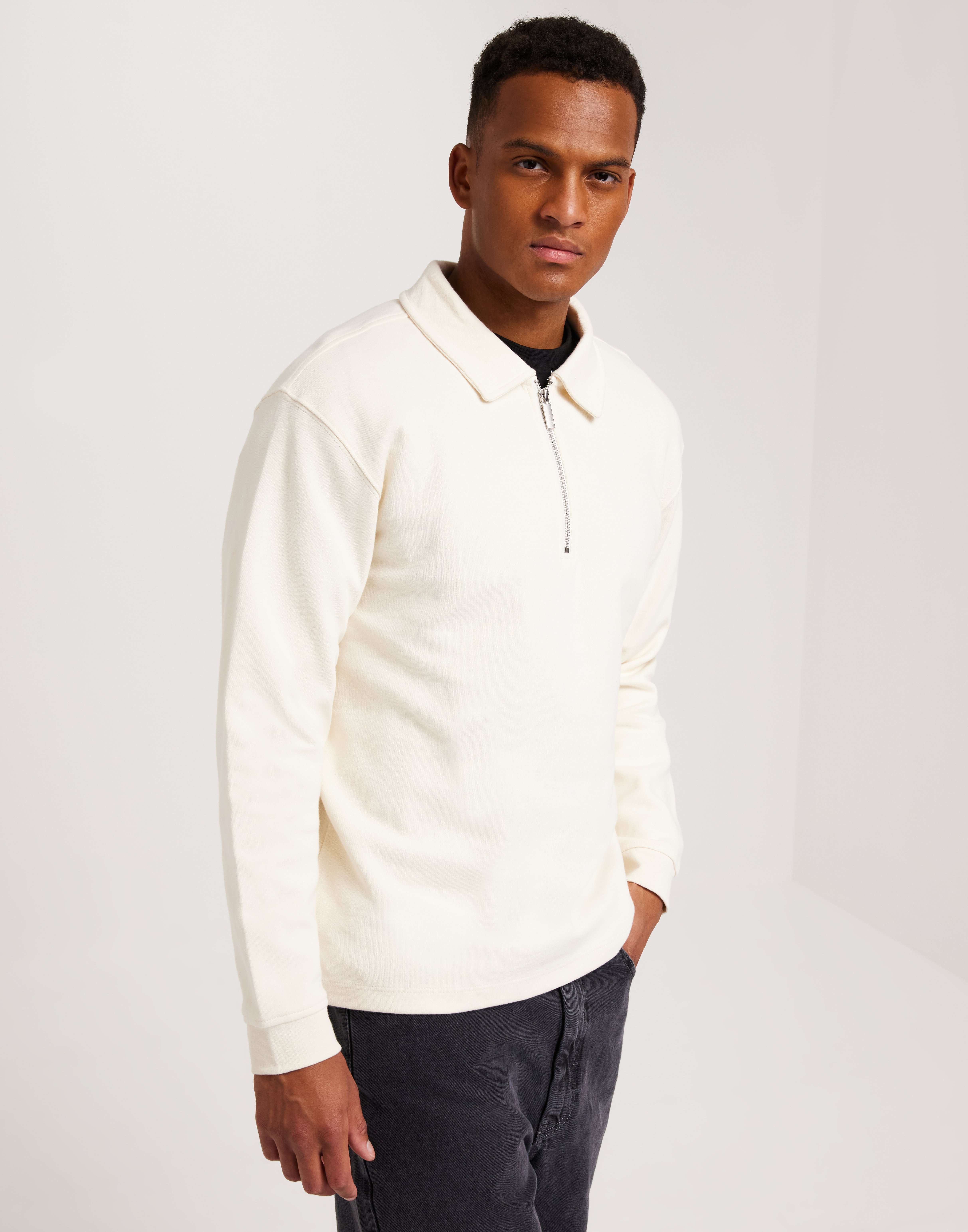 Selected Homme Slhrelaxdap Zip Ls Polo Half zip Hvid