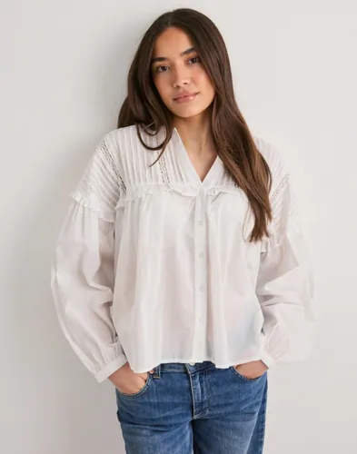 Only - Hvid - Onlriez L/S Open Neck Brod Top Wvn