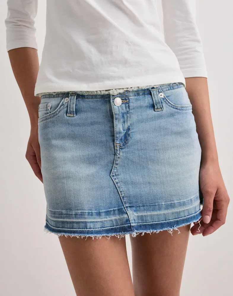 No Waist Fringe Jeans Skirt