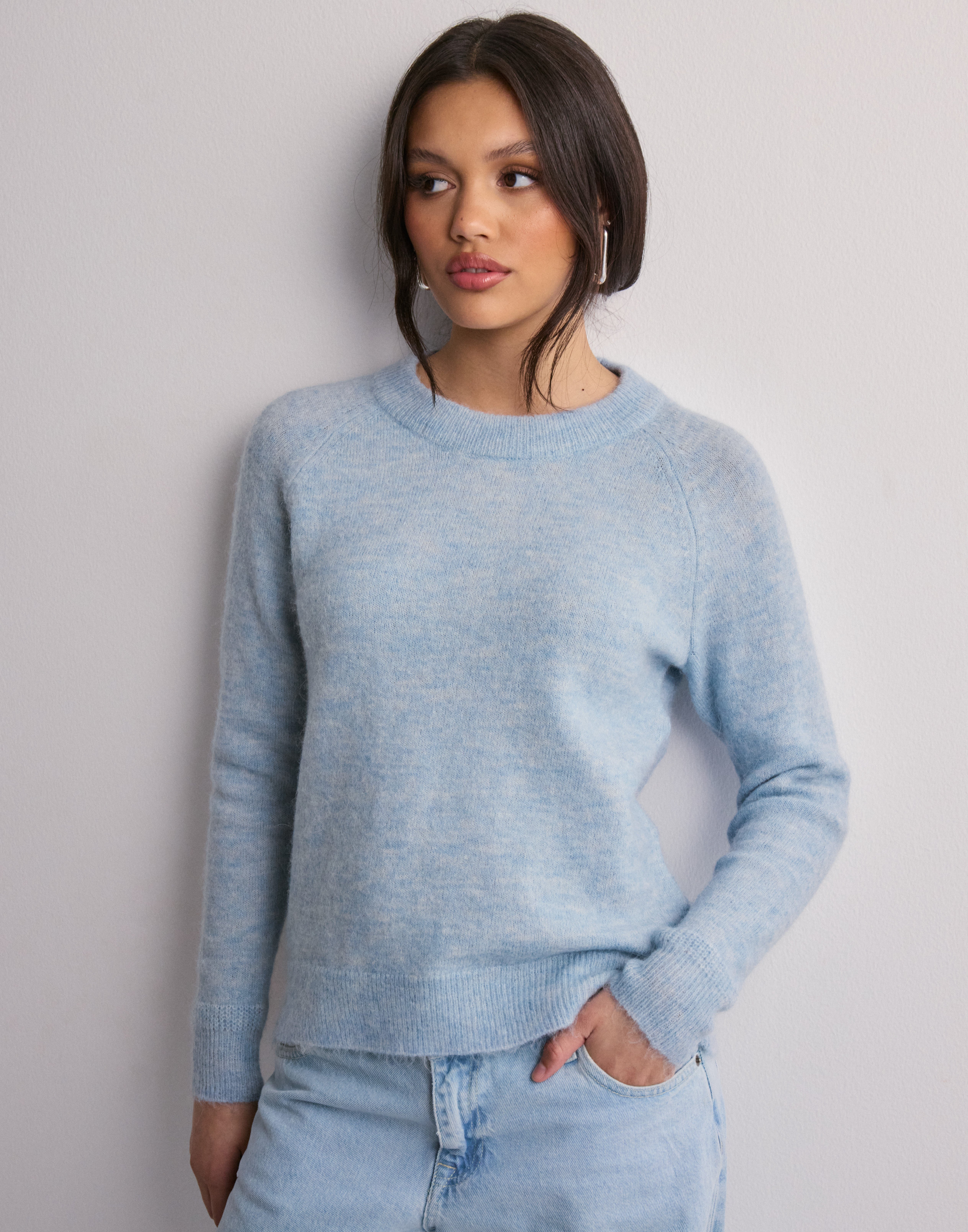 Köp Selected Femme SLFLULU LS KNIT O-NECK B NOOS - Cashmere Blue ...