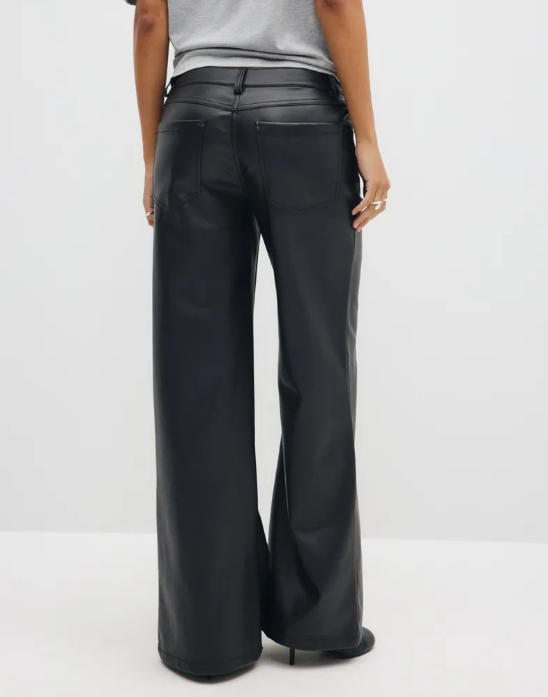 Loose Flare PU Pants