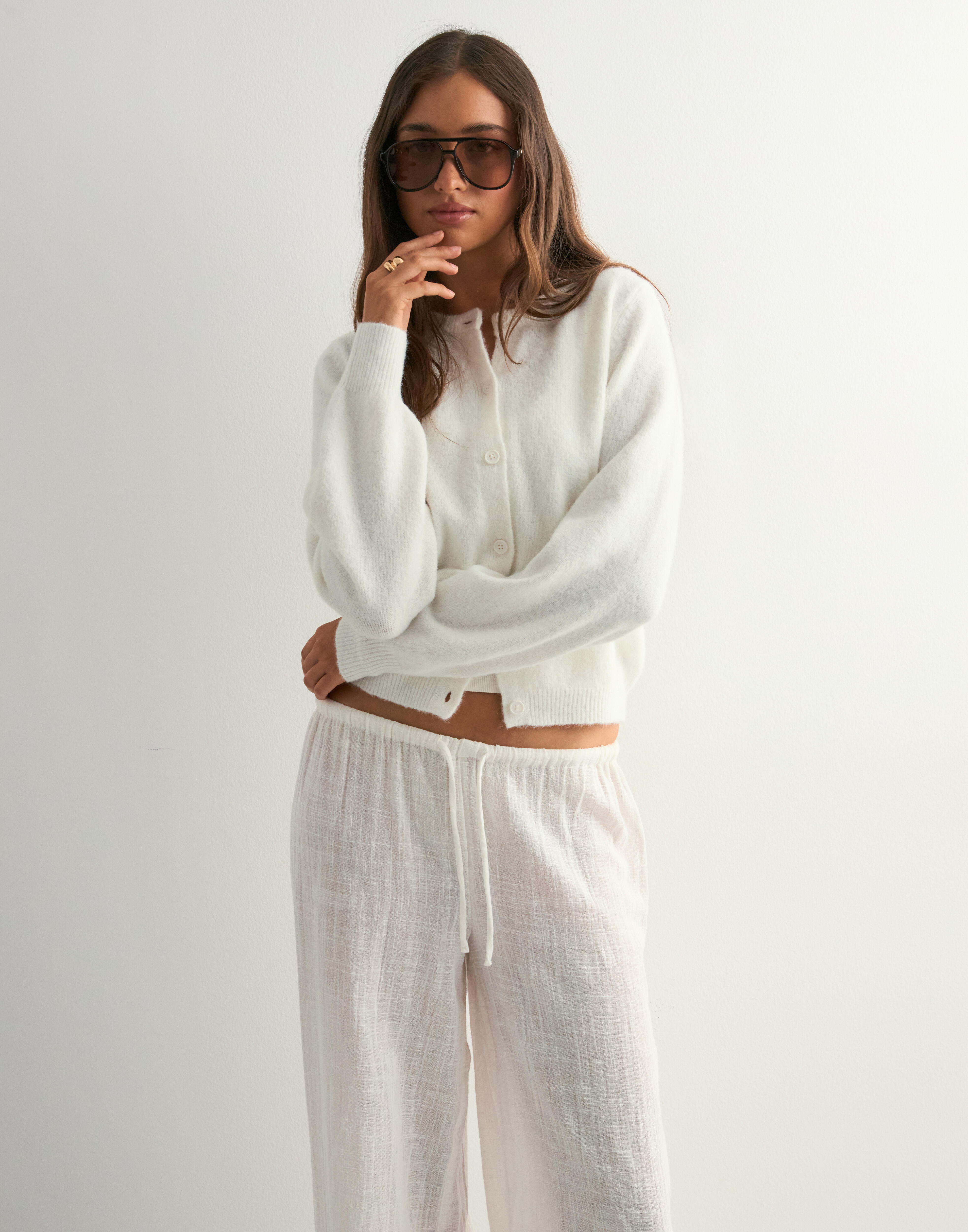 Nelly - Hvid - Fuzzy Knit Cardigan