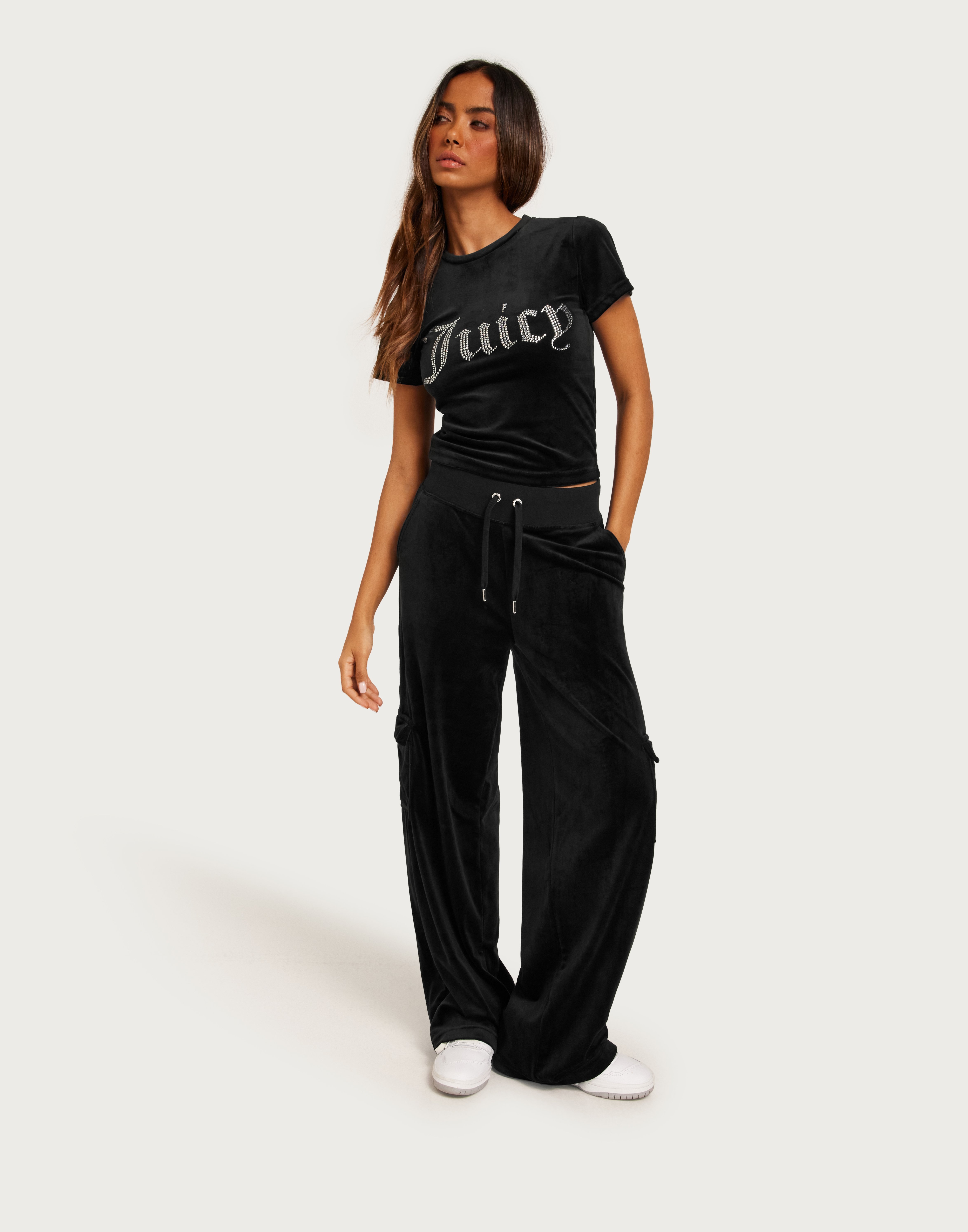 Buy Juicy Couture AUDREE CARGO VELOUR TROUSER - Black | Nelly.com