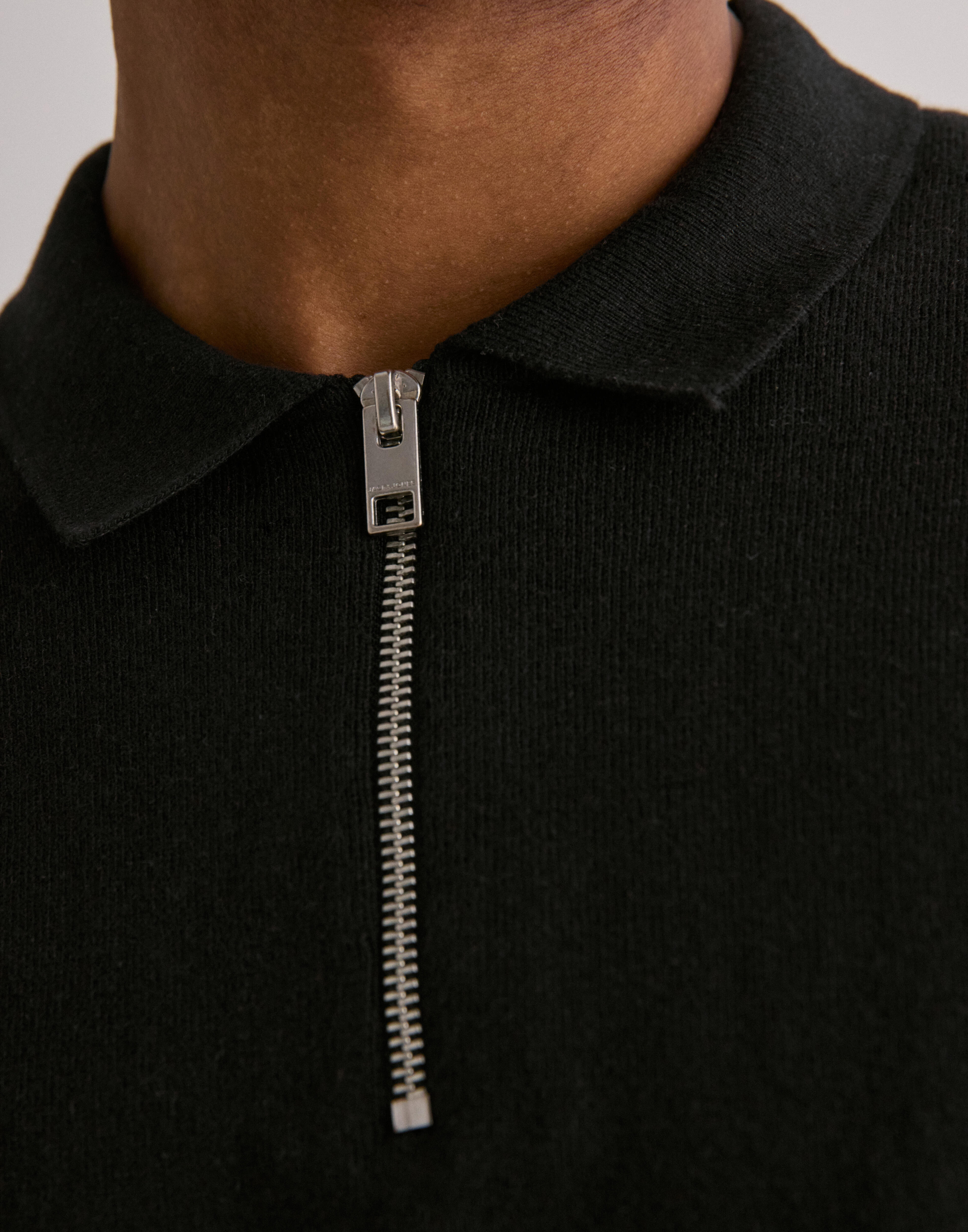 Buy Jack & Jones JJEEMIL KNIT POLO HALF ZIP LS NOOS - Black