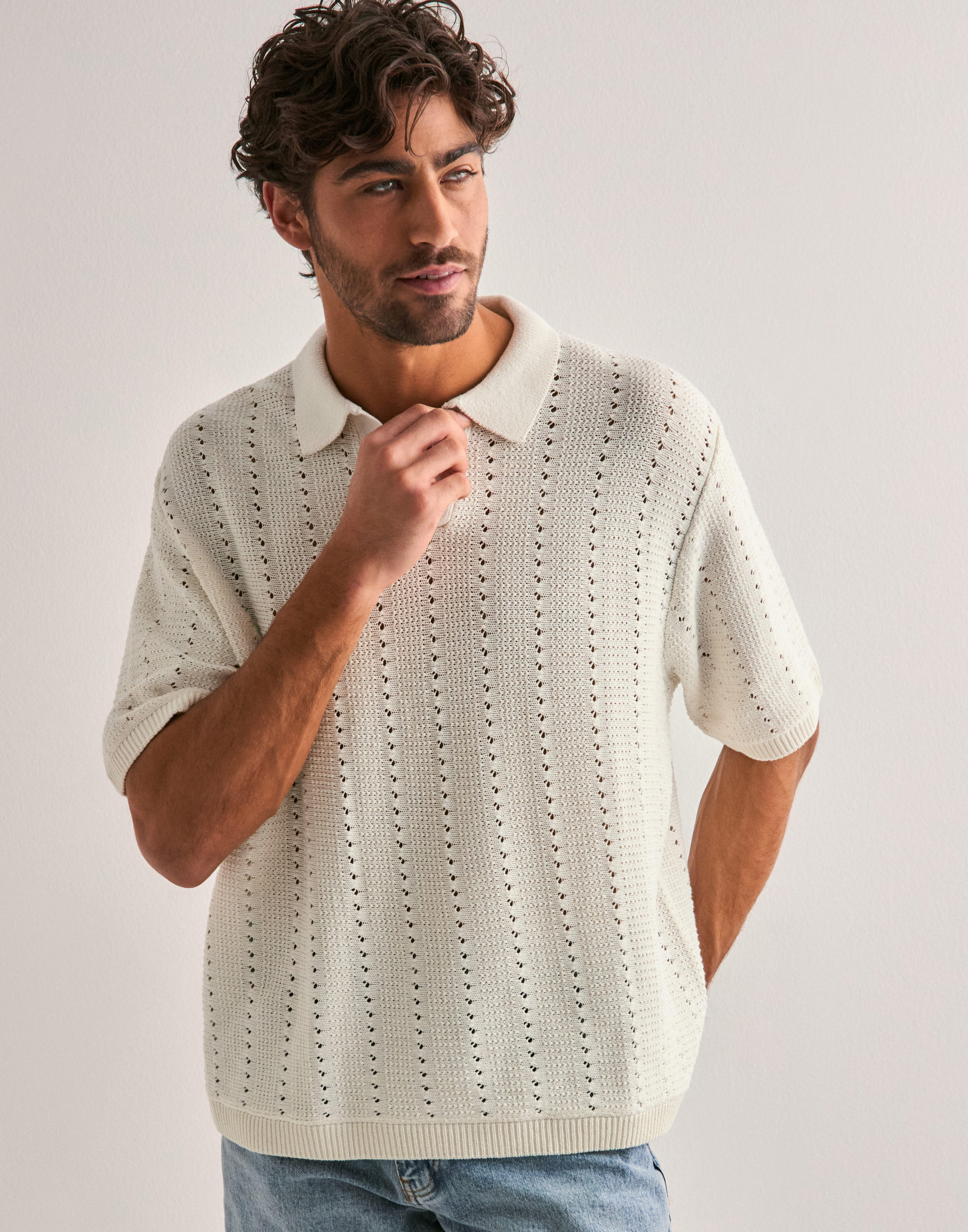 Buy Jack & Jones JORPAROS KNIT EASTER SS CROCHET POL - Sea Salt