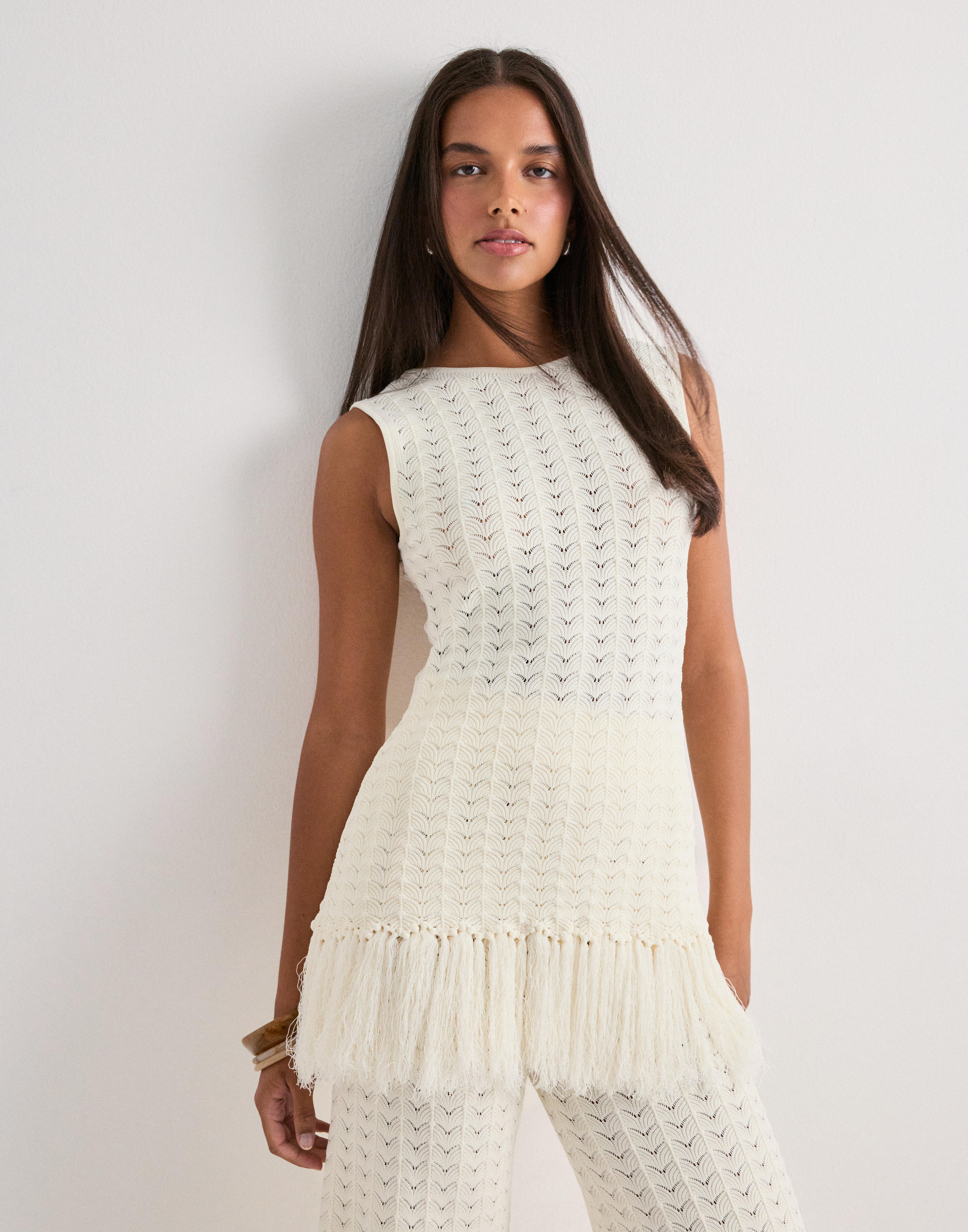 Buy Malina Amal Knitted Fringe Top - White | Nelly.com