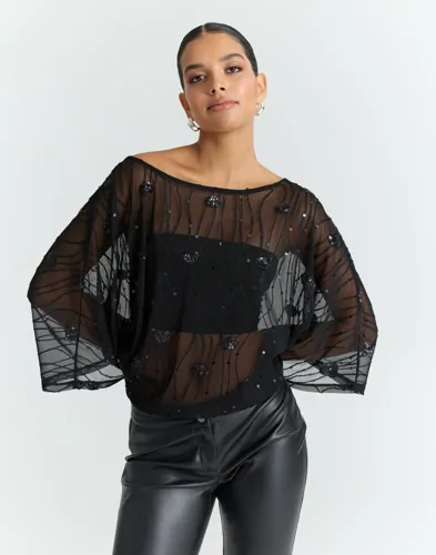 Nelly - Sort - Embellished Poncho Top