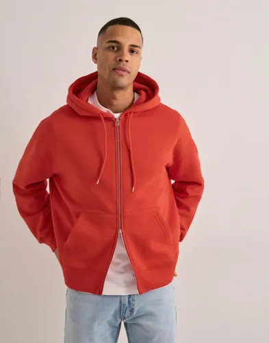 Röd Mads Nørgaard zip-hoodie med dragkedja och två framfickor