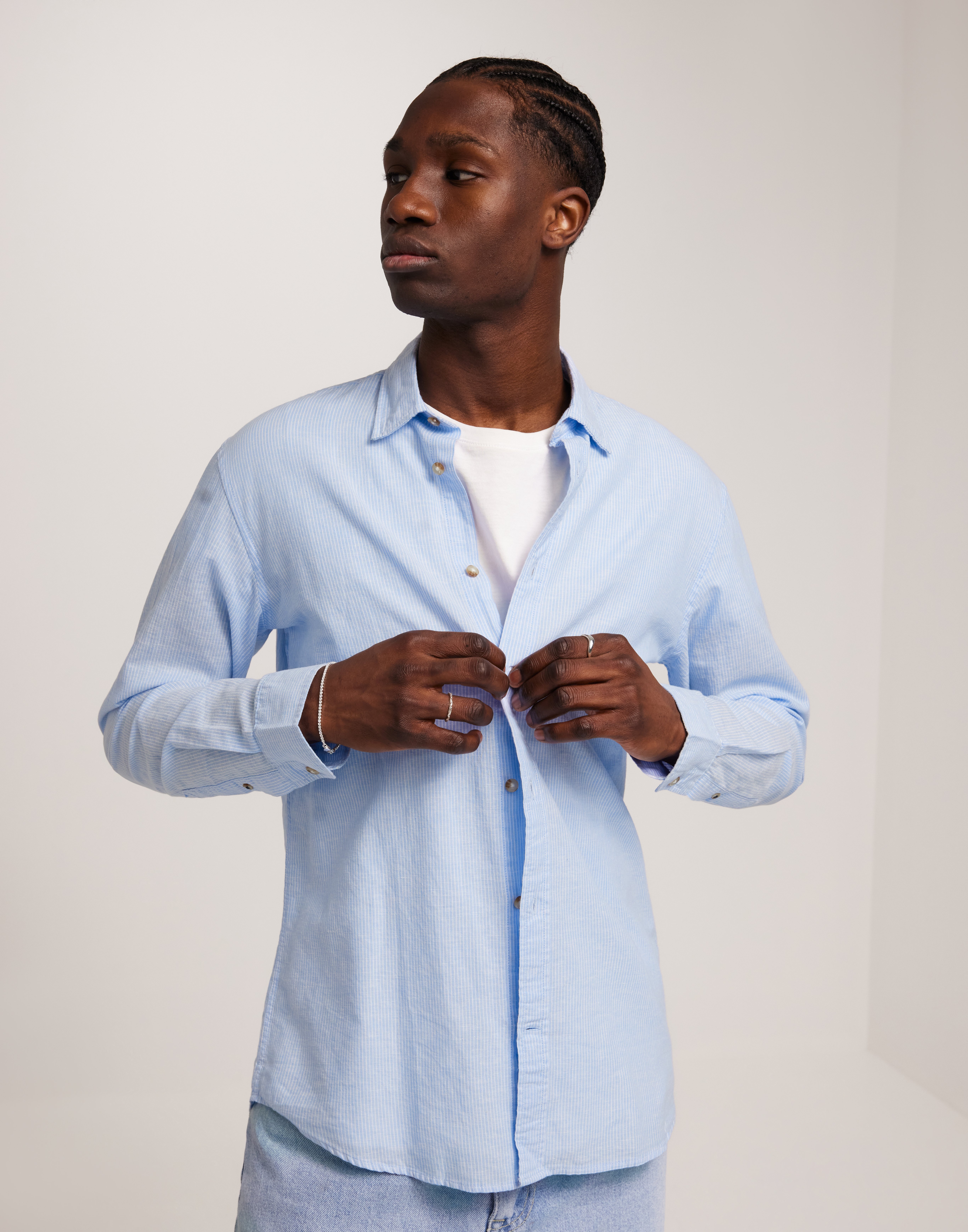 Jack & Jones Jjesummer Linen Blend Shirt Ls Sn Hørskjorter Blå