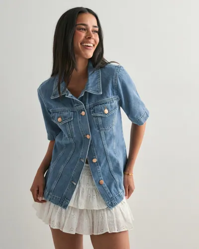 Only - Blå - Onlthalia Ss Fitted Dnm Shirt Cro