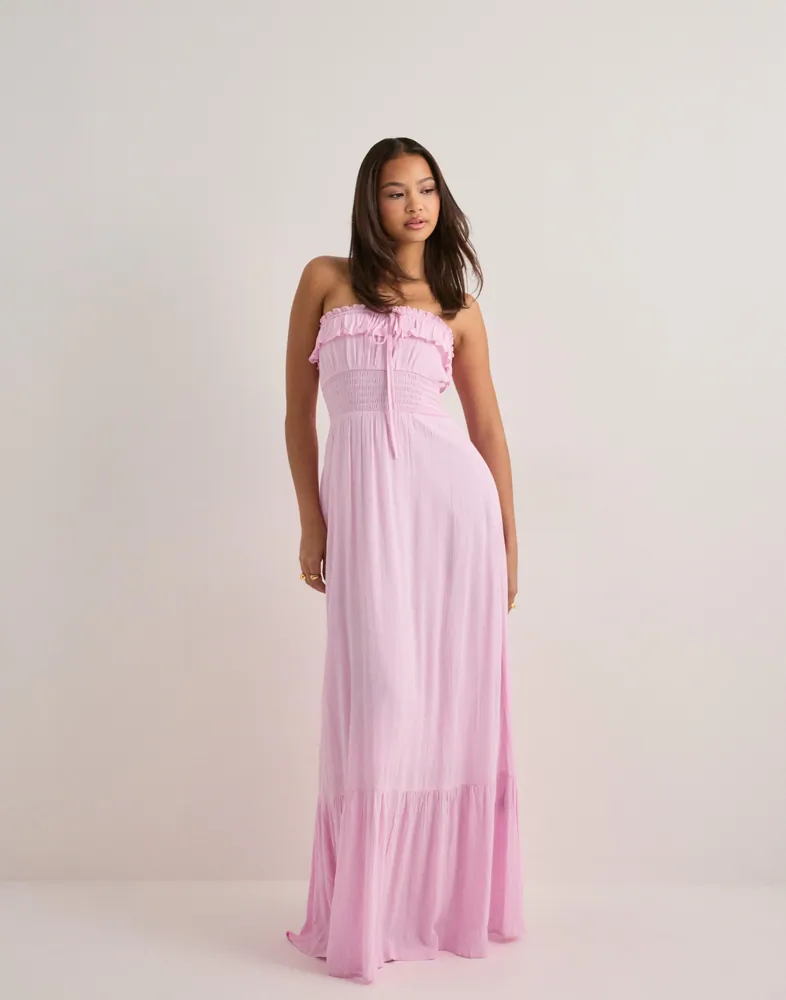 strapless open back dress Oh Hello - Wedding Guest - Charlotte Floral Pink Maxi Dress main image 1