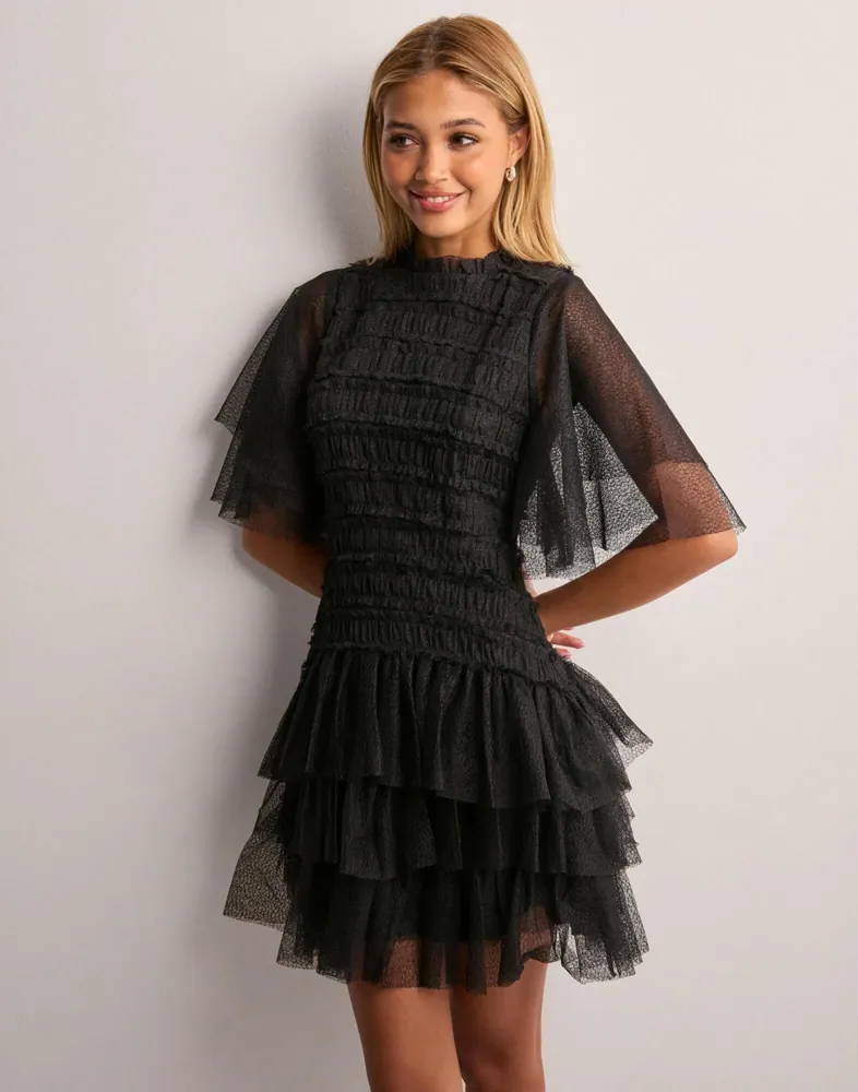 chinese dress ladies Jeannette Panelled Lace Mini Dress / Black | Meshki main image 0
