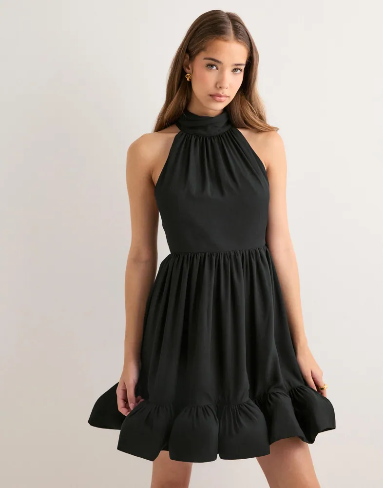 Buy Malina Fern Halterneck Ruffled Mini Dress - Black | Nelly.com