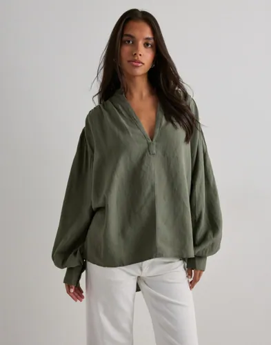 One Teaspoon - Grön - Linen Lace Up Shirt