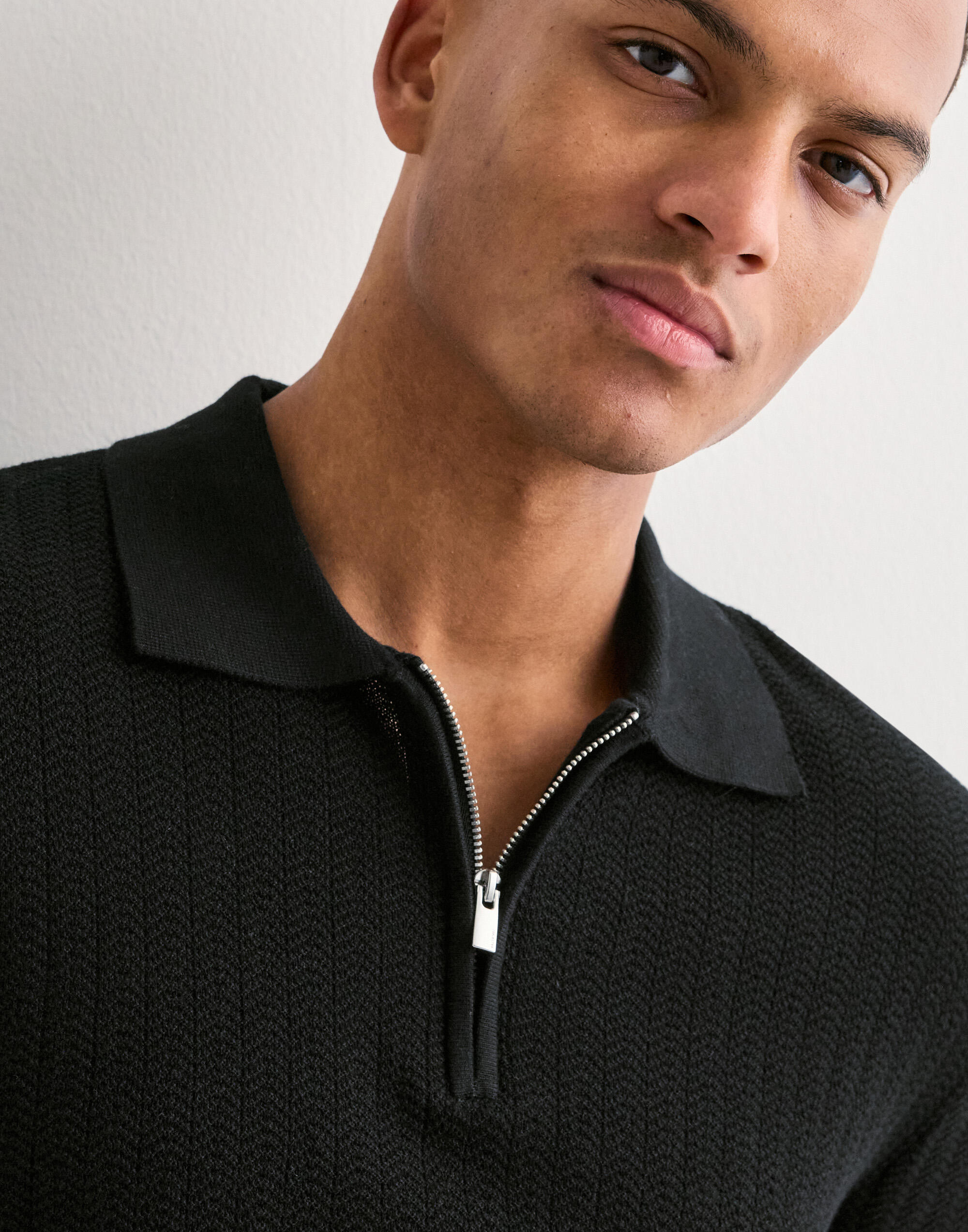 Buy Selected Men SLHCRAN LS KNIT STRUCTURE HALF ZIP - Black | NLYMAN
