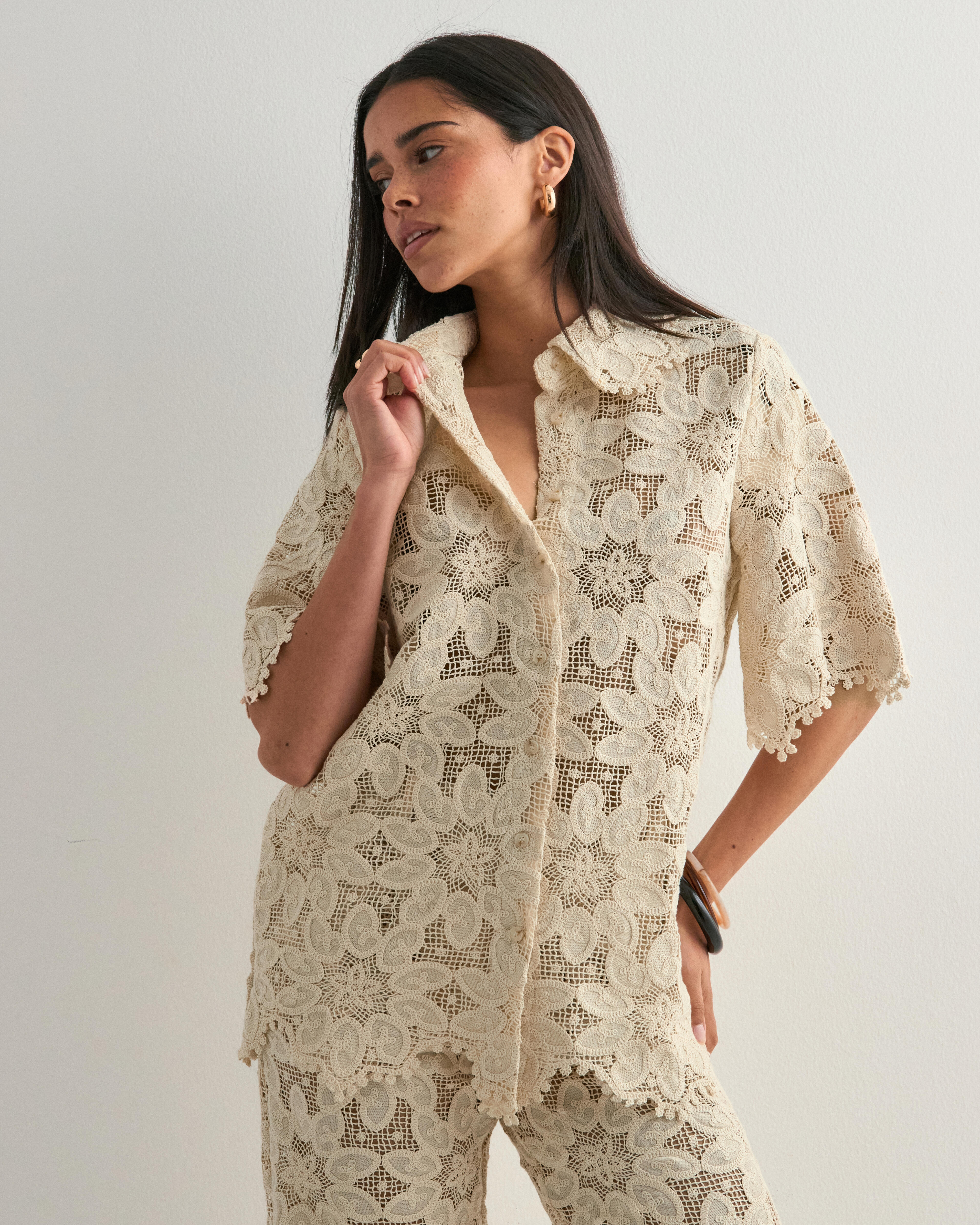 Malina - Beige - Ari Guipure Lace shirt