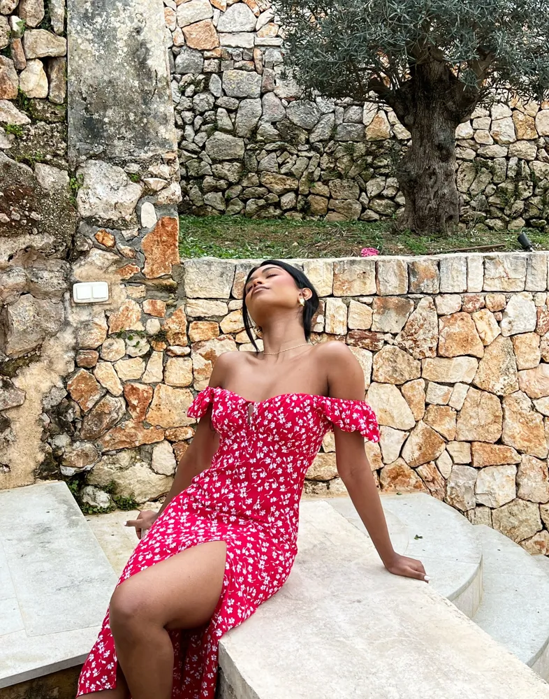 naida off shoulder midi dress Naida Off Shoulder Midi Dress